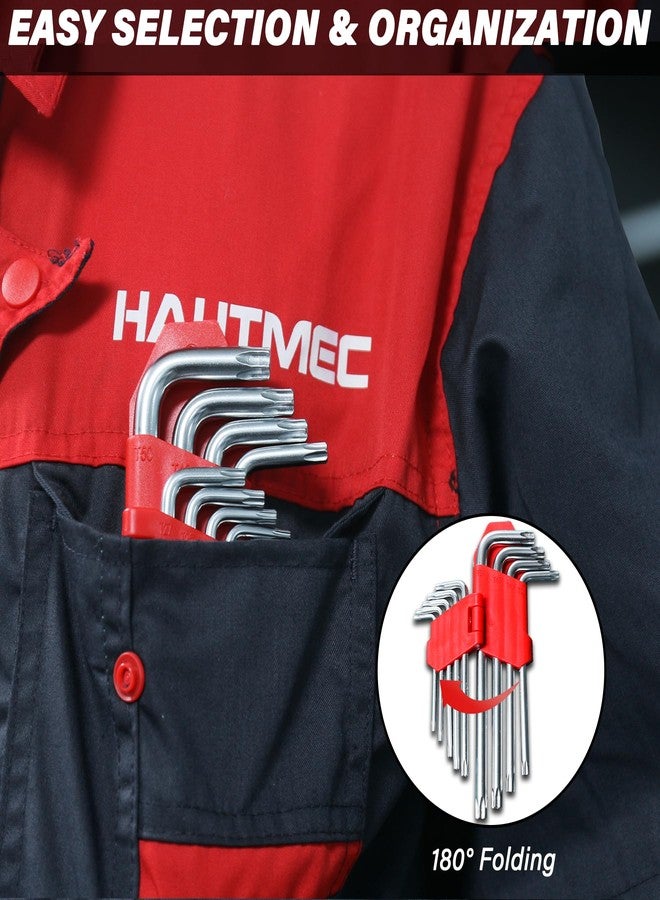 HAUTMEC مجموعة مفاتيح نجمية من HAUTMEC، مجموعة مفاتيح نجمية سداسية، مجموعة مفاتيح ألين مترية على شكل حرف L، 9 قطع، مصنوعة من فولاذ الكروم والفاناديوم، برؤوس مثقوبة لتركيبات مقاومة للعبث. - Image 4